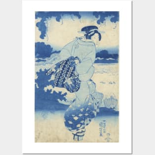 Beauty, Aizuri-e in Prussian Blue by Kuniyoshi Utagawa Posters and Art